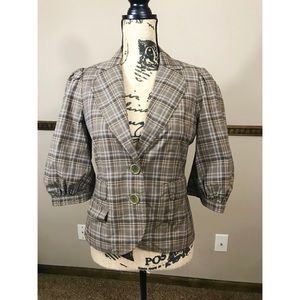 BCBG Plaid Bubble Sleeve Blazer